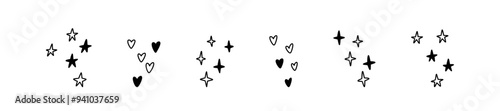 Cute line doodle falling stars and hearts. Followers reaction for live stream, social media post, customer feedback. Merry Christmas and happy New Year decoration