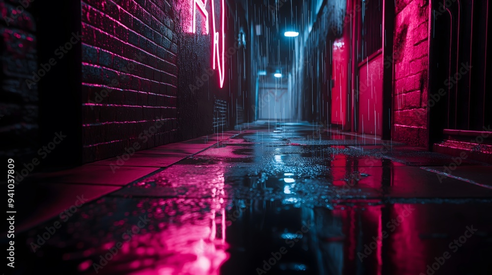 Neon Alley Rainy Night Cyberpunk City Scene Neon Alley Rainy Night Cyberpunk City Scene