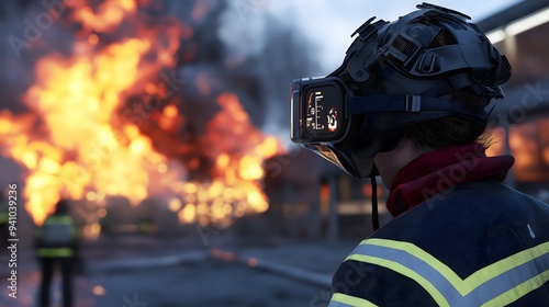 Firefighter in VR Headset Monitors Blaze