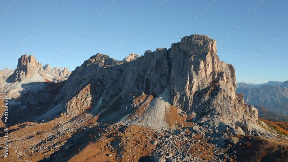 4k drone flight point of view (Ultra High Definition) of autumn view from flying drone of Dolomite Alps. Amazing morning scene of huge peak on Giau pass Italy, Europe. Travel the world. 4k drone flight point of view (Ultra High Definition) of autumn view from flying drone of Dolomite Alps. Amazing morning scene of huge peak on Giau pass Italy, Europe. Travel the world.