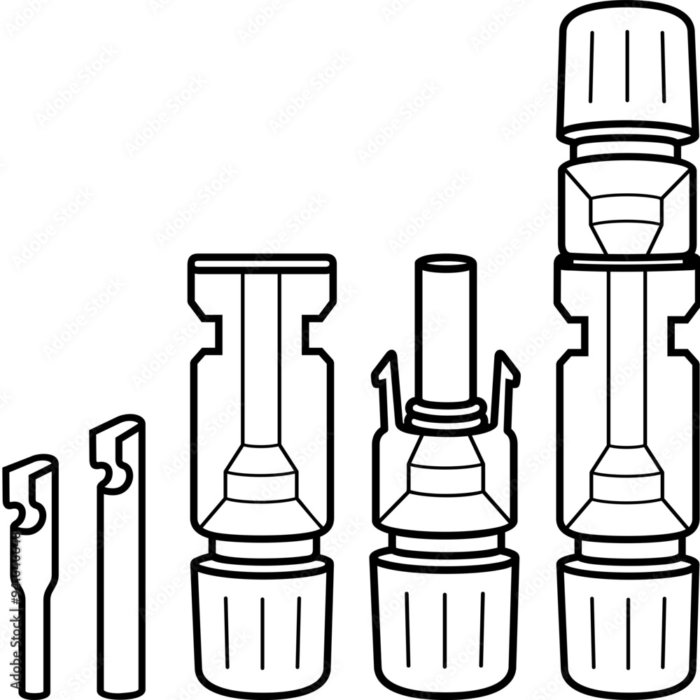 Male and female solar panel connectors. Vector outline illustration. Male and female solar panel connectors. Vector outline illustration.