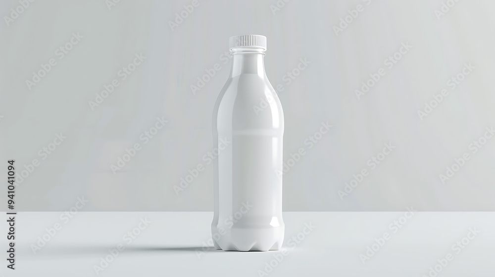 A clean, empty plastic bottle designed for juice or dairy products, displayed against a seamless white background in high definition A clean, empty plastic bottle designed for juice or dairy products, displayed against a seamless white background in high definition