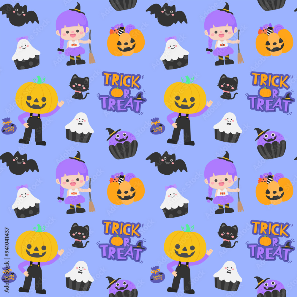 cute kid seamless pattern halloween trick or treat party illustration cute kid seamless pattern halloween trick or treat party illustration