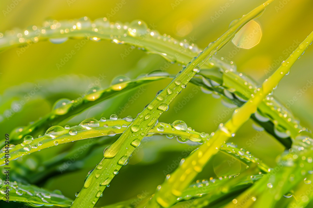 Fresh grass covered with sparkling water droplets after morning rain Fresh grass covered with sparkling water droplets after morning rain