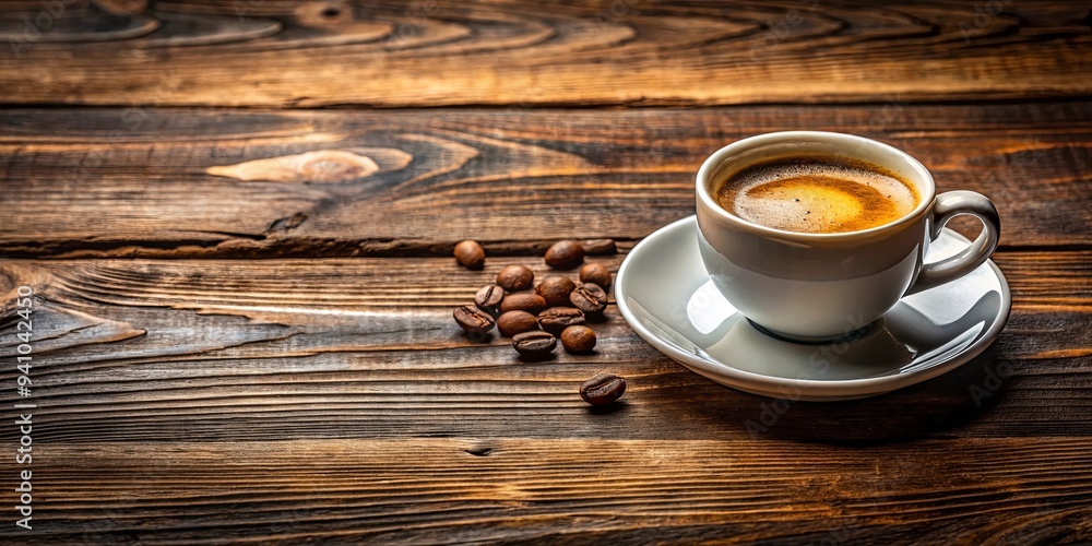 Cup of freshly brewed coffee on a rustic wooden background Cup of freshly brewed coffee on a rustic wooden background