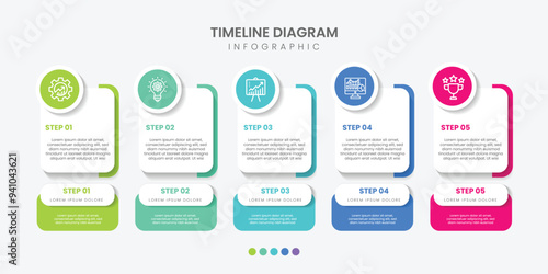 Modern Timeline Creator infographic template. 5 Step timeline journey, calendar Flat simple infographics design template