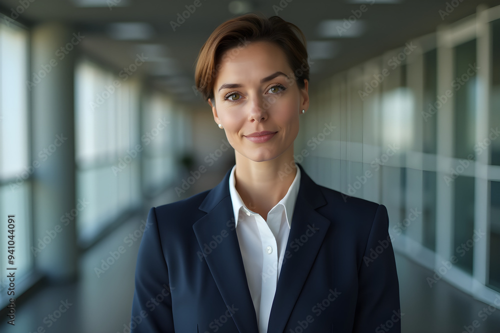 Portrait of a professional woman in a suit. Business woman standing in an office Portrait of a professional woman in a suit. Business woman standing in an office