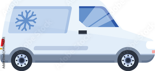 White refrigerated van transporting frozen goods, ideal for businesses specializing in cold chain logistics and frozen food delivery