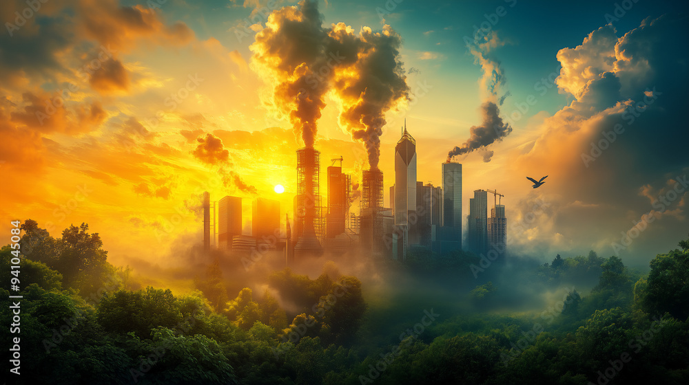 Fototapeta premium Greenhouse effect that affects global climate warming.