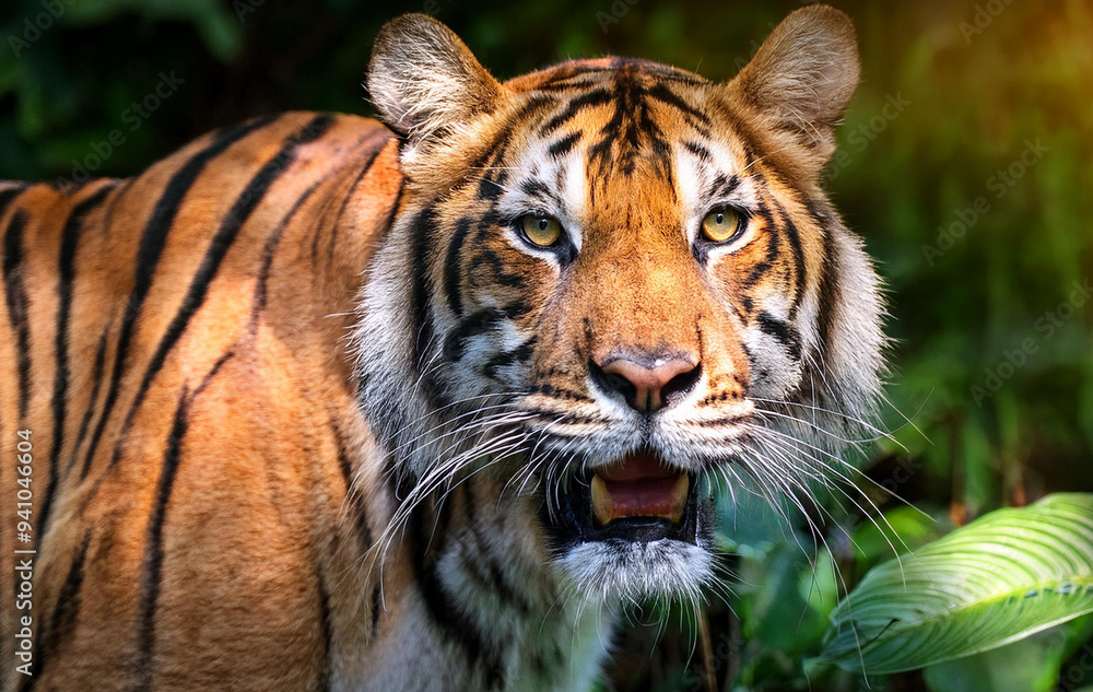 Fototapeta premium Roaring tiger in jungle 