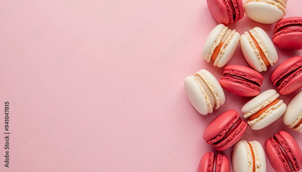 Red and White Macarons on Pink Background: Minimalist Food Photography Red and White Macarons on Pink Background: Minimalist Food Photography