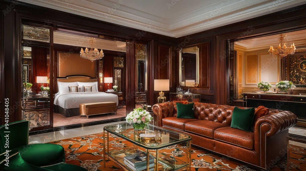 Luxurious hotel suite featuring elegant decor, plush seating, and a warm atmosphere, perfect for relaxation and comfort. Luxurious hotel suite featuring elegant decor, plush seating, and a warm atmosphere, perfect for relaxation and comfort.