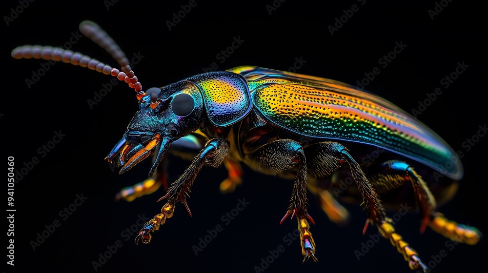 Iridescent Jewel Beetle on Black Background Iridescent Jewel Beetle on Black Background