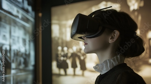 Woman Explores History with VR Headset