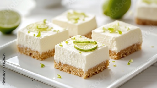 Lime Cheesecake Bars. White kitchen.