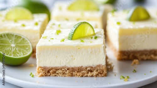 Lime Cheesecake Bars. White kitchen.