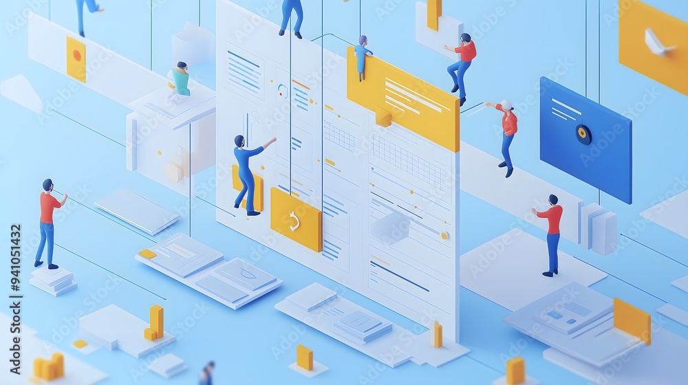 Obraz premium Team Collaboration on Giant Spreadsheet in 3D