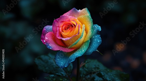 Rainbow Rose, Dark lighting, fulcolor photo