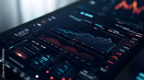 Futuristic Financial Data Display on Tablet