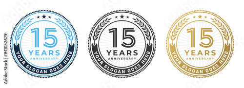 15 anniversary logo emblem circle vector design illustration set isolated