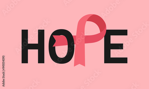 Hope (breast cancer) is a phrase with the inscription of Breast Cancer Awareness Month. Vector quote for banners, greeting cards, poster design.