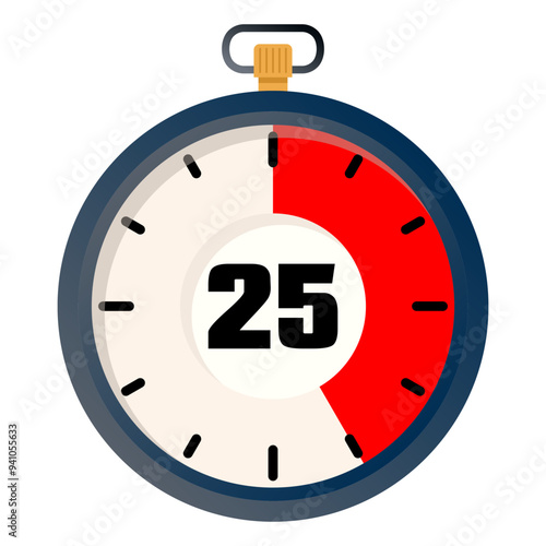 25 second countdown timer illustration. Stopwatch timer 25 second.  Editable vector file on transparent background.