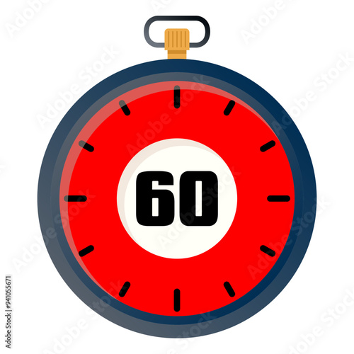 60 second countdown timer illustration. Stopwatch timer 60 second.  Editable vector file on transparent background.