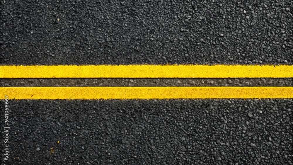 Fototapeta premium Vibrant yellow road markings contrast with smooth black asphalt surface