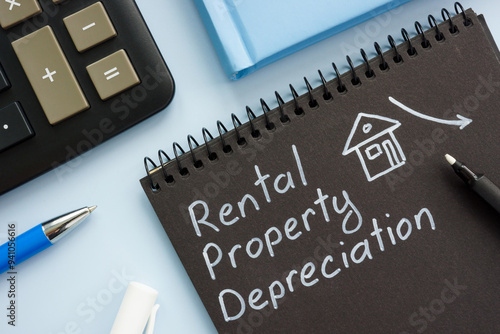 Quadro su tela Handwritten note of rental property depreciation in a notebook.