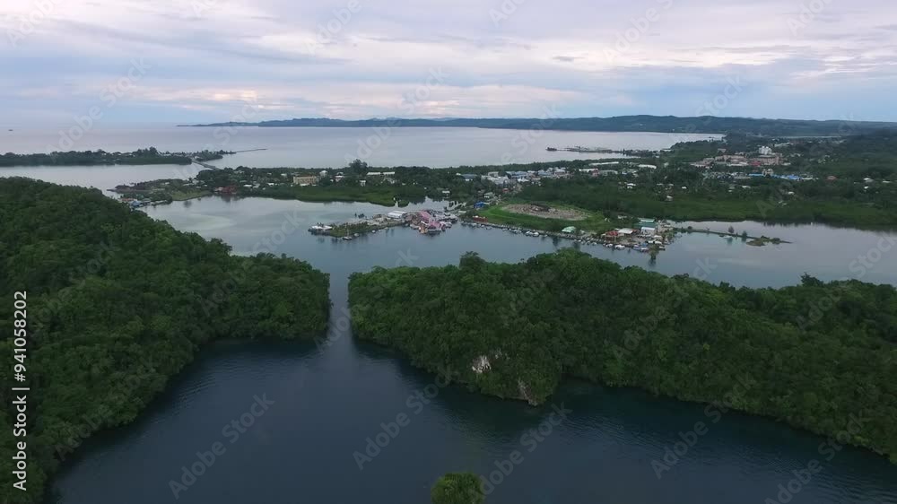 Seascape of Koror island in Palau. Cityscape in Background. Drone. Seascape of Koror island in Palau. Cityscape in Background. Drone.