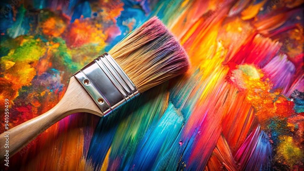 Fototapeta premium Artist paint brush on colorful painting background