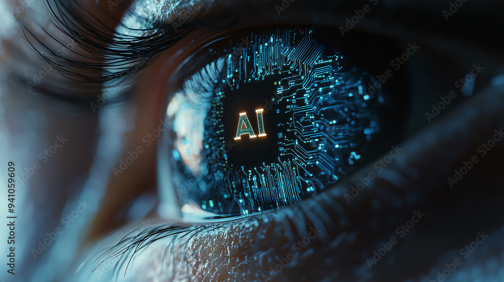 Futuristic AI Concept Eye Symbol with Computer Alphabet and Typeface Futuristic AI Concept Eye Symbol with Computer Alphabet and Typeface