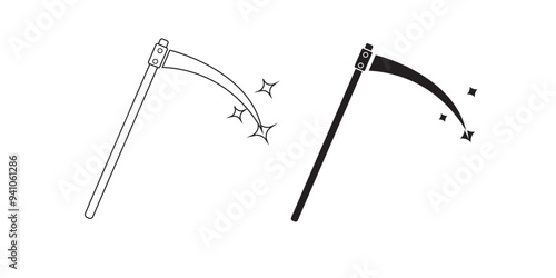 Set of vintage scythes in retro style. Monochrome Graphic Art. Vector Illustration.