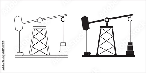 Oil extraction rig vector, crude derrick oilfield industry icon