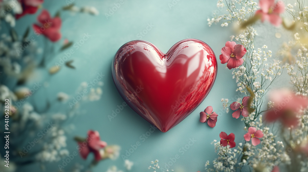 Fototapeta premium Elegant Greeting Card Featuring a Realistic Heart Symbol and Floral Decoration for World Heart Day