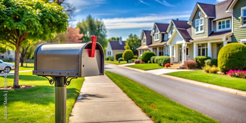 American-style mailbox in a suburban neighborhood setting American-style mailbox in a suburban neighborhood setting
