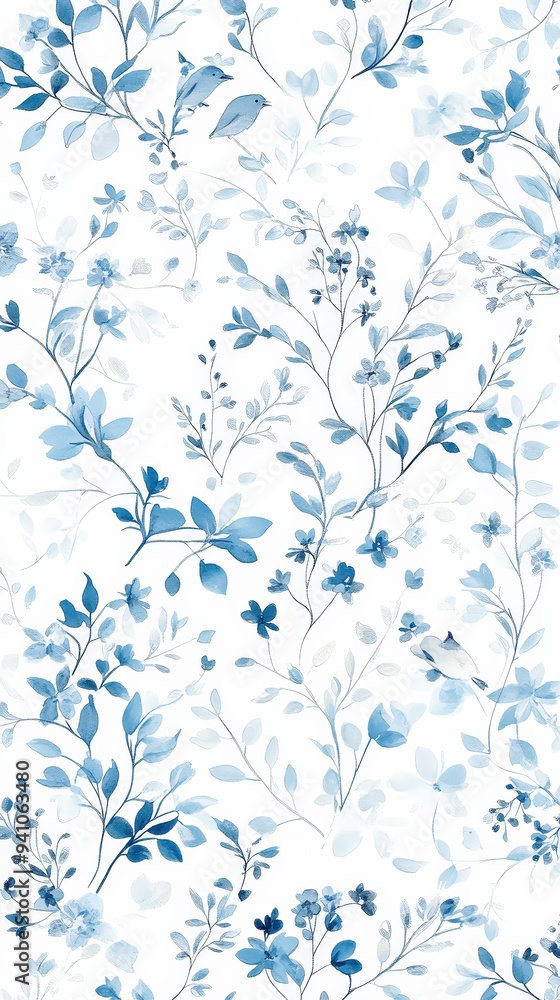 Aesthetic modern pattern with small boho flowers, white and pastel blue colors, invitation template. Generative AI Aesthetic modern pattern with small boho flowers, white and pastel blue colors, invitation template. Generative AI