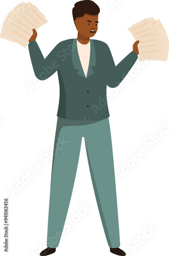 Businessman is holding documents in his hands and feeling frustrated