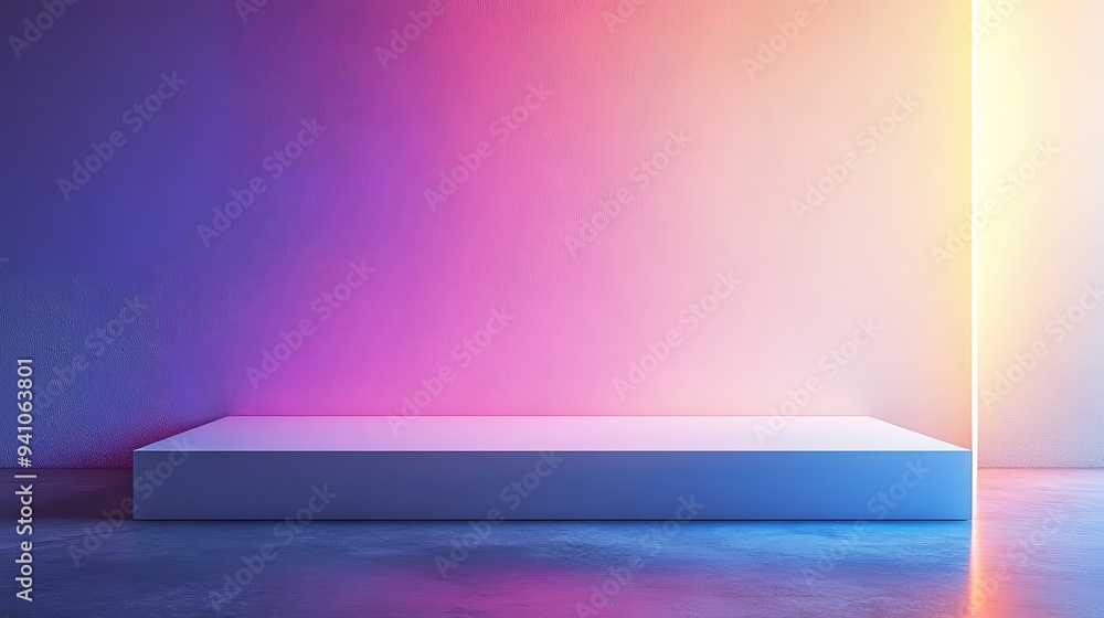 A white pedestal with a blue wall behind it A white pedestal with a blue wall behind it