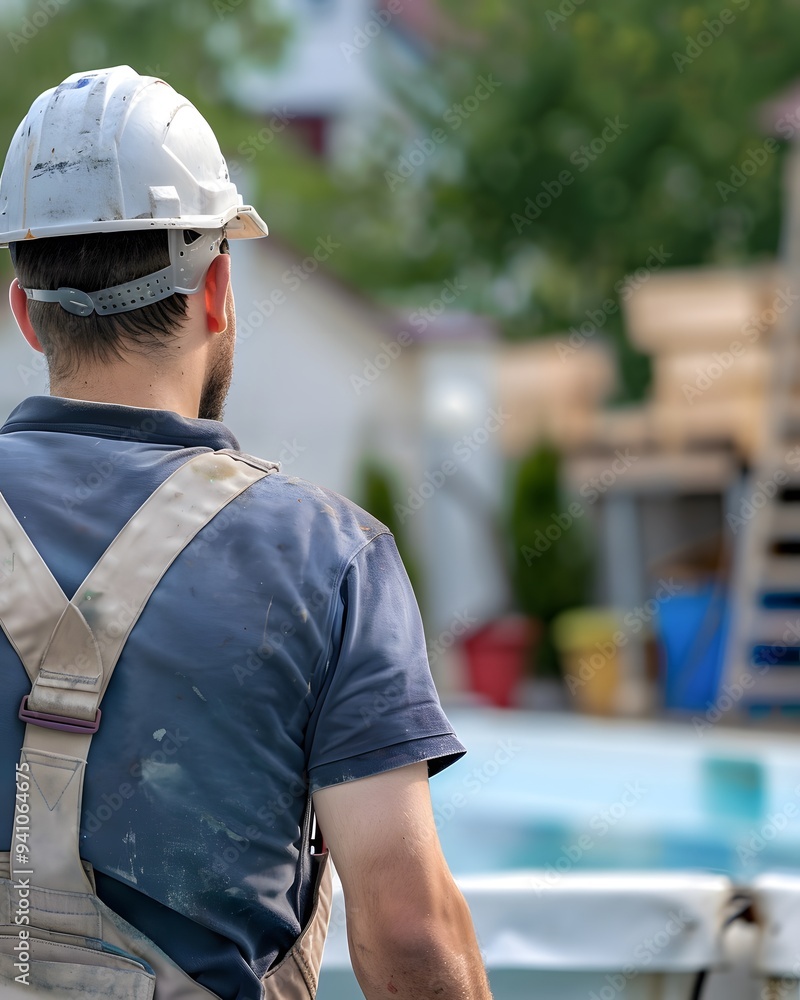 Obraz premium A worker is looking at the swimming pool