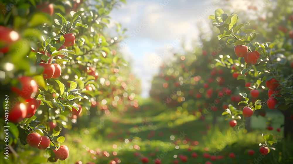 Organic apple orchard, trees full of ripe apples Organic apple orchard, trees full of ripe apples