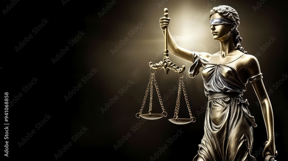 The bronze statue of Lady Justice with blindfold and scales symbolizes justice and law. The bronze statue of Lady Justice with blindfold and scales symbolizes justice and law.