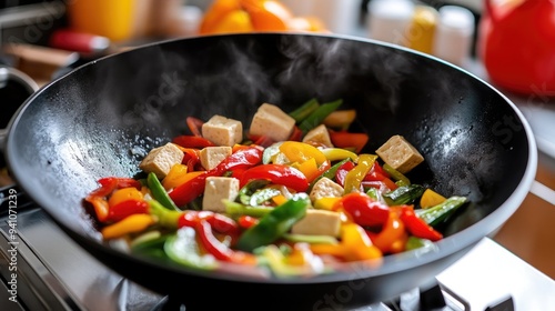 Vegetarian stir-fry with tofu and fresh vegetables