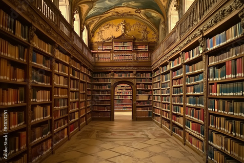 Walk Along Endless Rows of Bookshelves in a Quiet Library