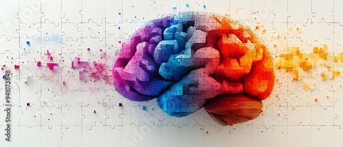 vibrant wooden geometric puzzle brain model symbolizing neurodiversity and cognitive diversity. neurodiversity and cognitive science, mental health awareness