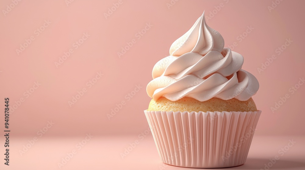 Single Vanilla Cupcake on Pink Background. Single Vanilla Cupcake on Pink Background.