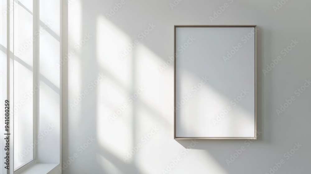 Blank Frame Mockup on White Wall with Window Light. Blank Frame Mockup on White Wall with Window Light.