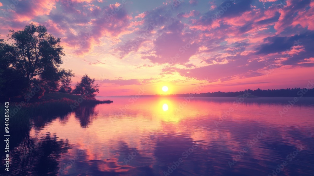 Sunset over Lake with Pink Clouds. Sunset over Lake with Pink Clouds.