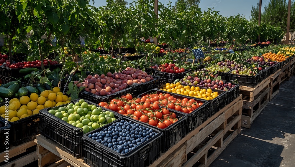 Fresh Produce Displayed on Wooden Pallets at a Market Fresh Produce Displayed on Wooden Pallets at a Market