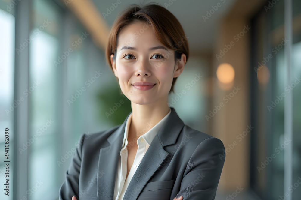 Portrait of a professional woman in a suit. Business woman standing in an office Portrait of a professional woman in a suit. Business woman standing in an office